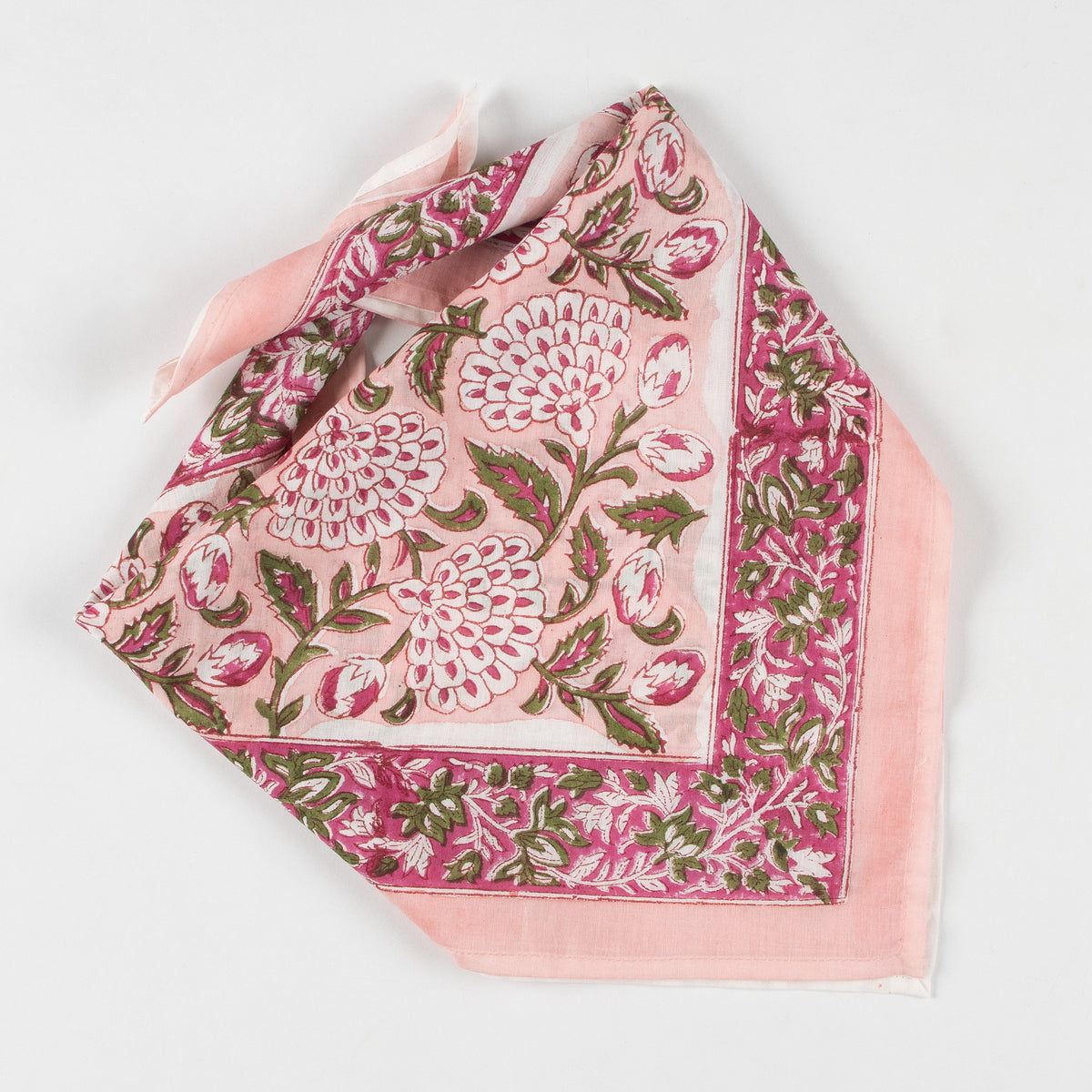 Floral Bloom Pink Block Print Bandana For Men and Women