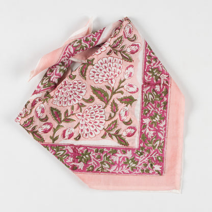 Floral Bloom Pink Block Print Bandana For Men and Women
