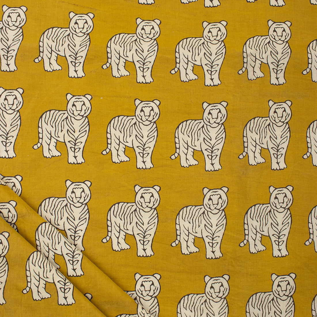 Bagru Tiger Hand Block Printed Cotton Fabric by Yard