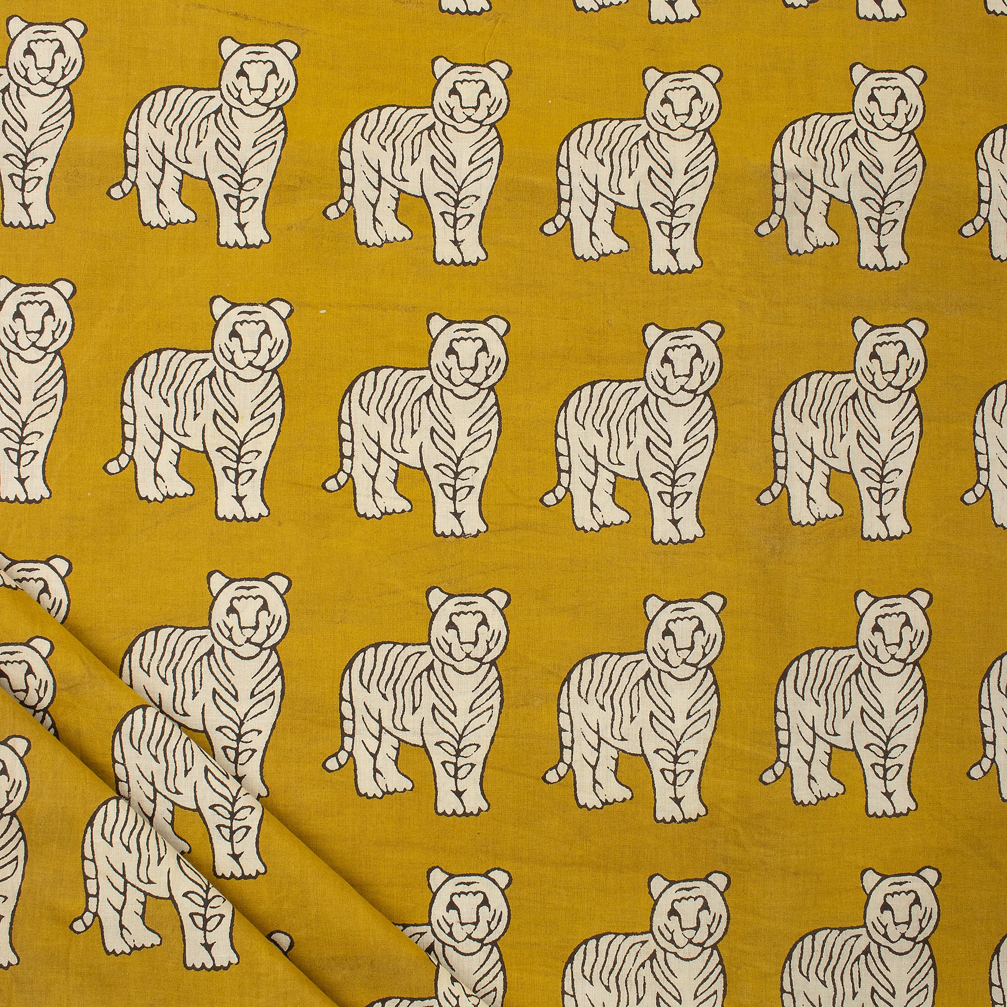 Bagru Tiger Hand Block Printed Cotton Fabric by Yard