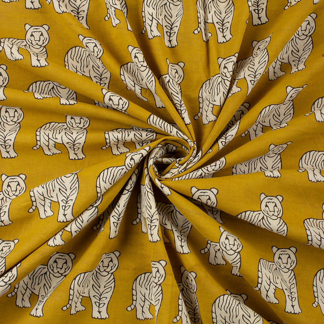 Bagru Tiger Hand Block Printed Cotton Fabric by Yard