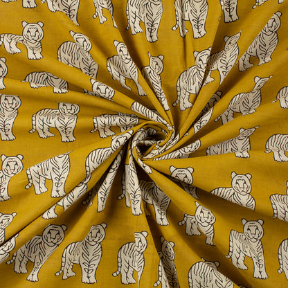 Bagru Tiger Hand Block Printed Cotton Fabric by Yard
