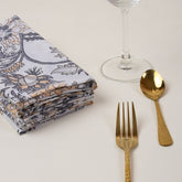 Beautiful Gray Floral Pure Cotton Indian Hand Blocked Border Dinner Napkin Cloth