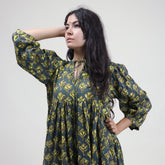 Beautiful Green Floral Cotton Midi Outfit for Womens