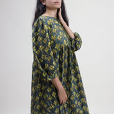Beautiful Green Floral Cotton Midi Outfit for Womens