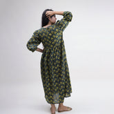 Beautiful Green Floral Cotton Midi Outfit for Womens