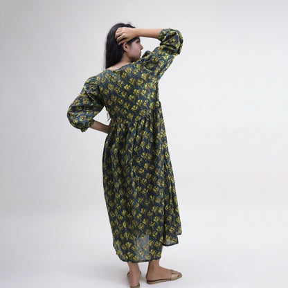 Beautiful Green Floral Cotton Midi Outfit for Womens