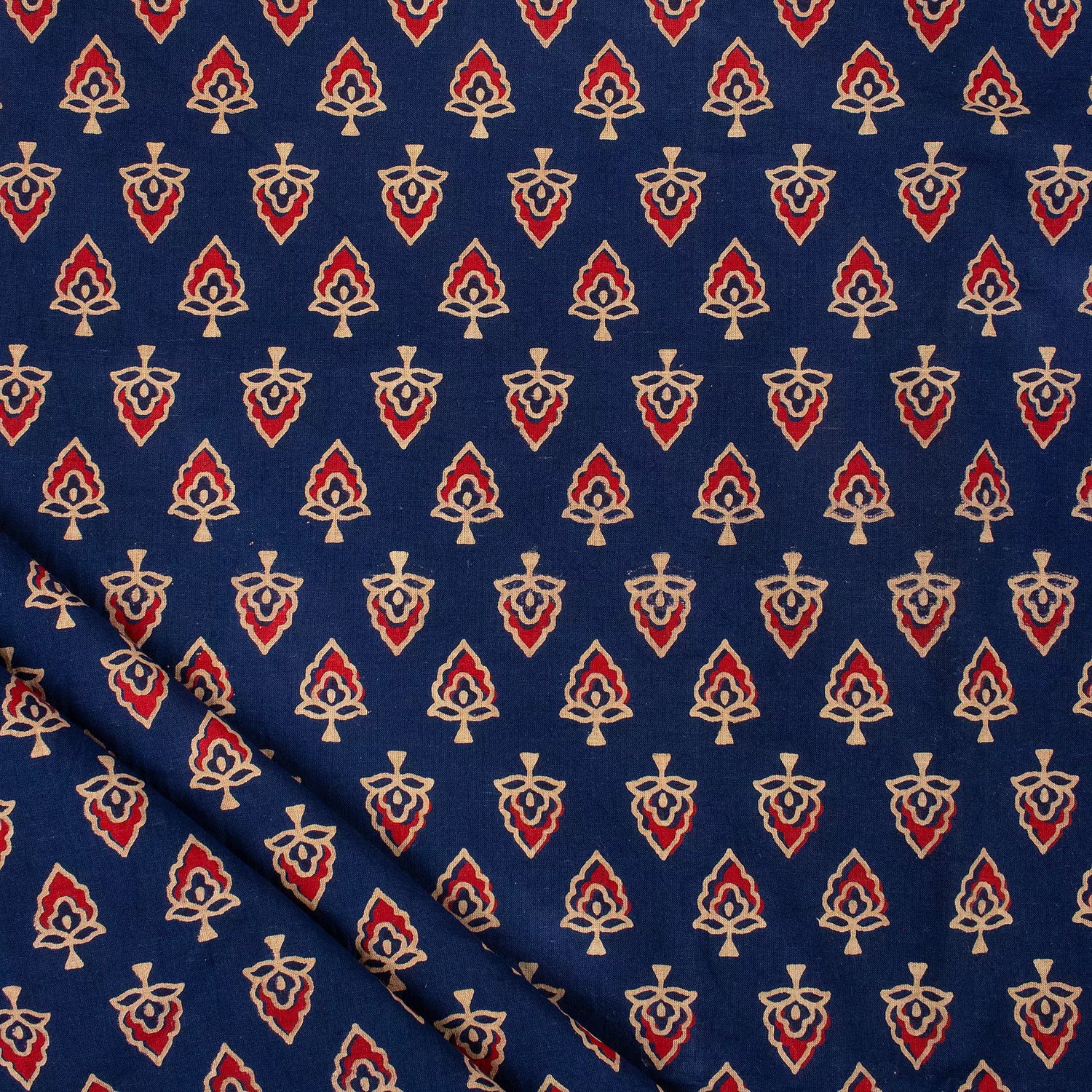 Beautiful Hand Block Ajrakh Floral Print Fabric