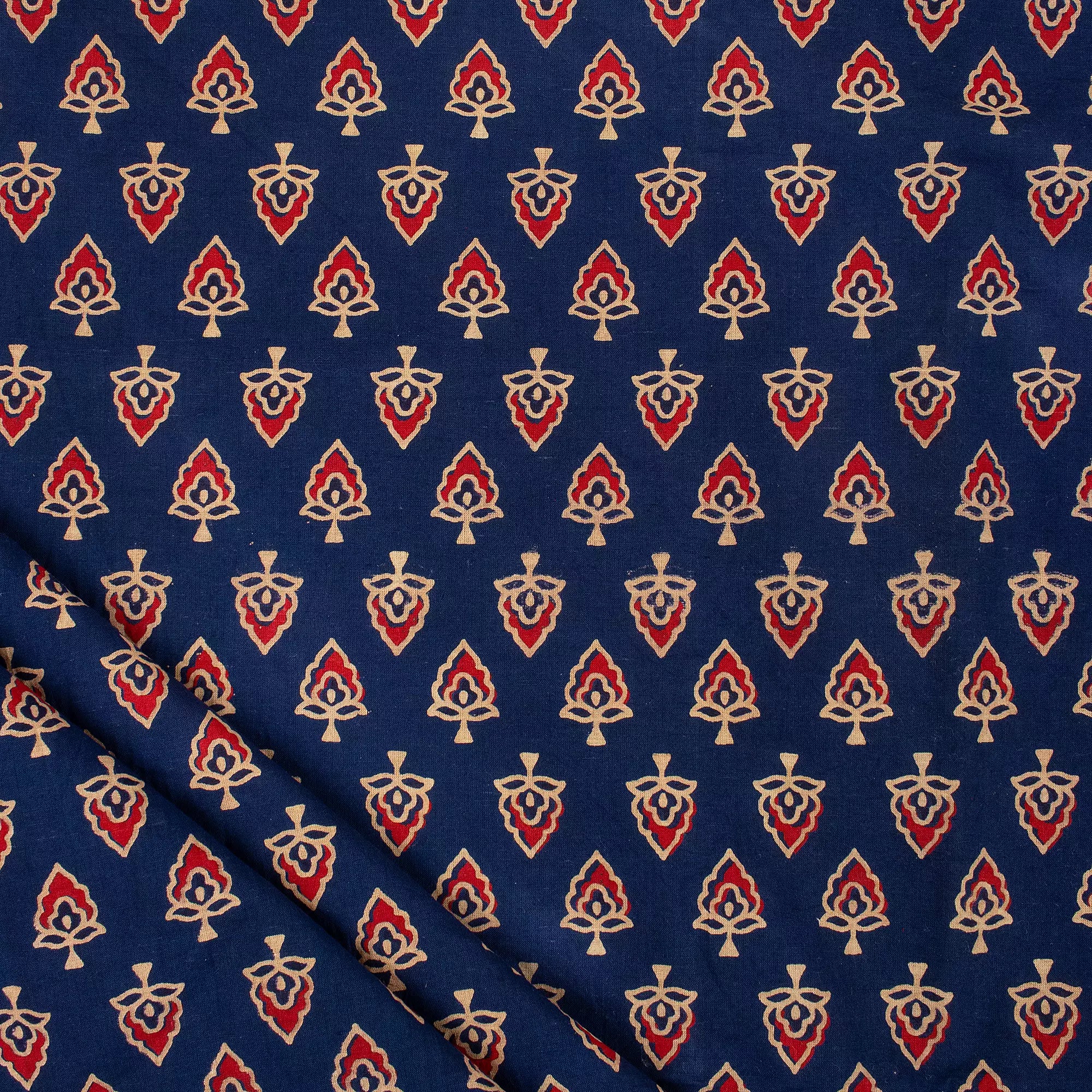 Beautiful Hand Block Ajrakh Floral Print Fabric