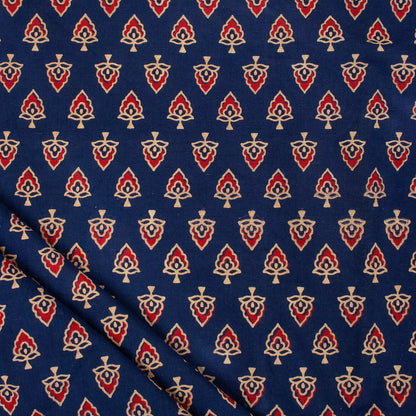 Beautiful Hand Block Ajrakh Floral Print Fabric