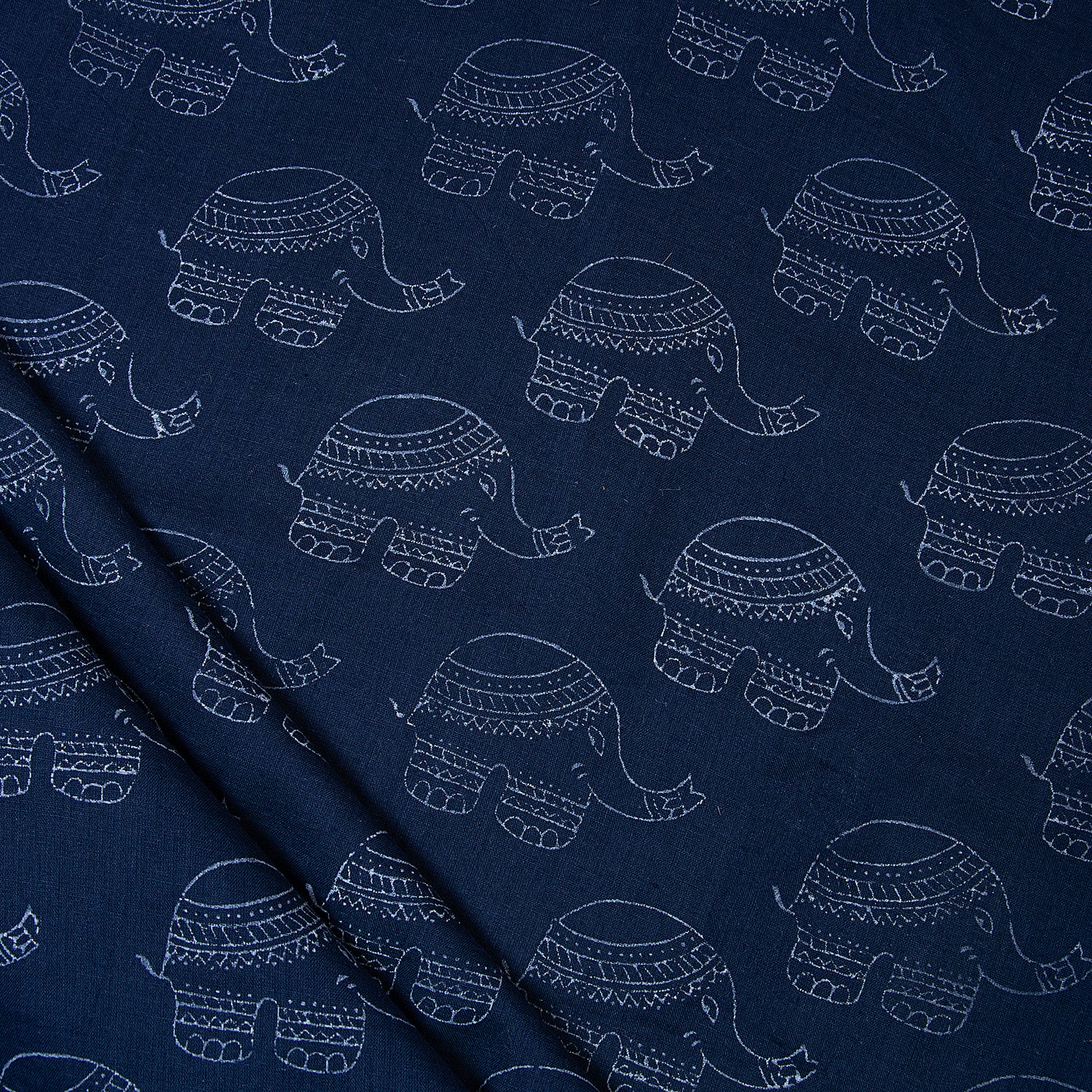 Beautiful Indigo Blue Elephant Printed Cotton Fabric