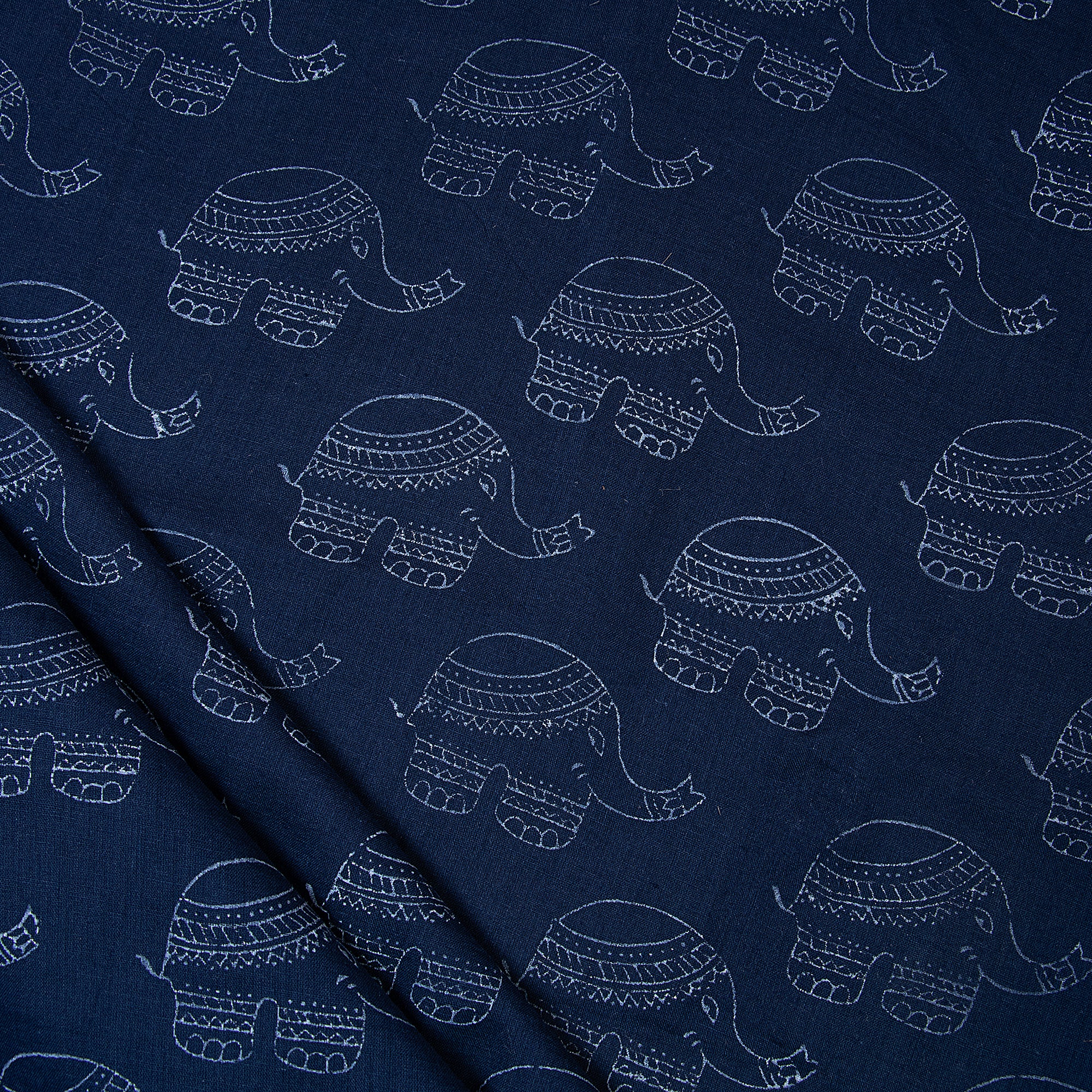 Beautiful Indigo Blue Elephant Printed Cotton Fabric