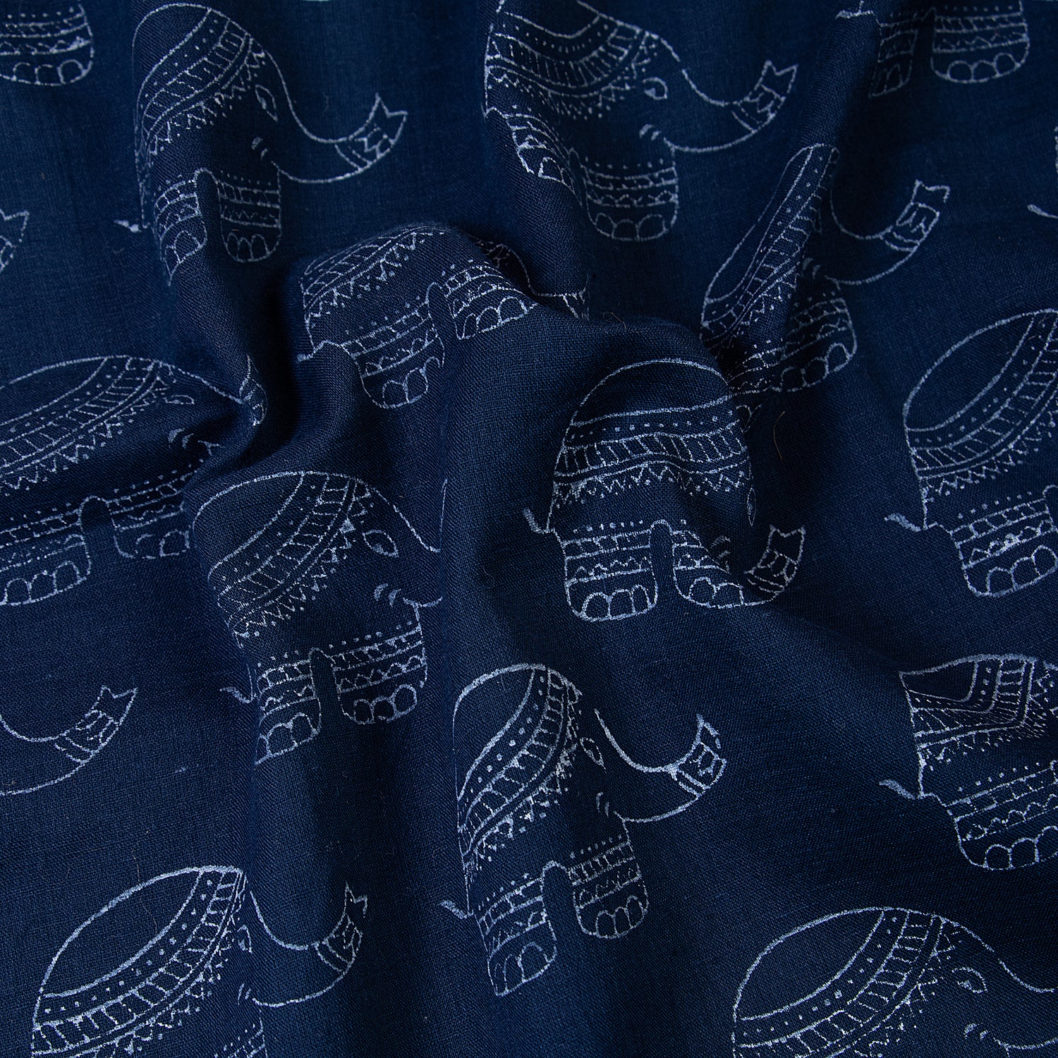 Beautiful Indigo Blue Elephant Printed Cotton Fabric