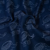 Beautiful Indigo Blue Elephant Printed Cotton Fabric