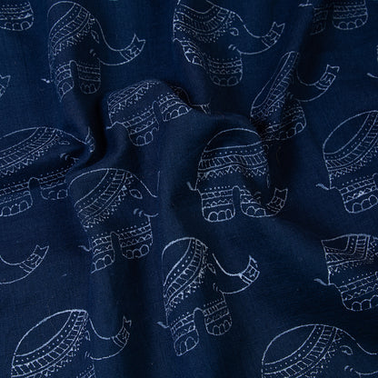 Beautiful Indigo Blue Elephant Printed Cotton Fabric