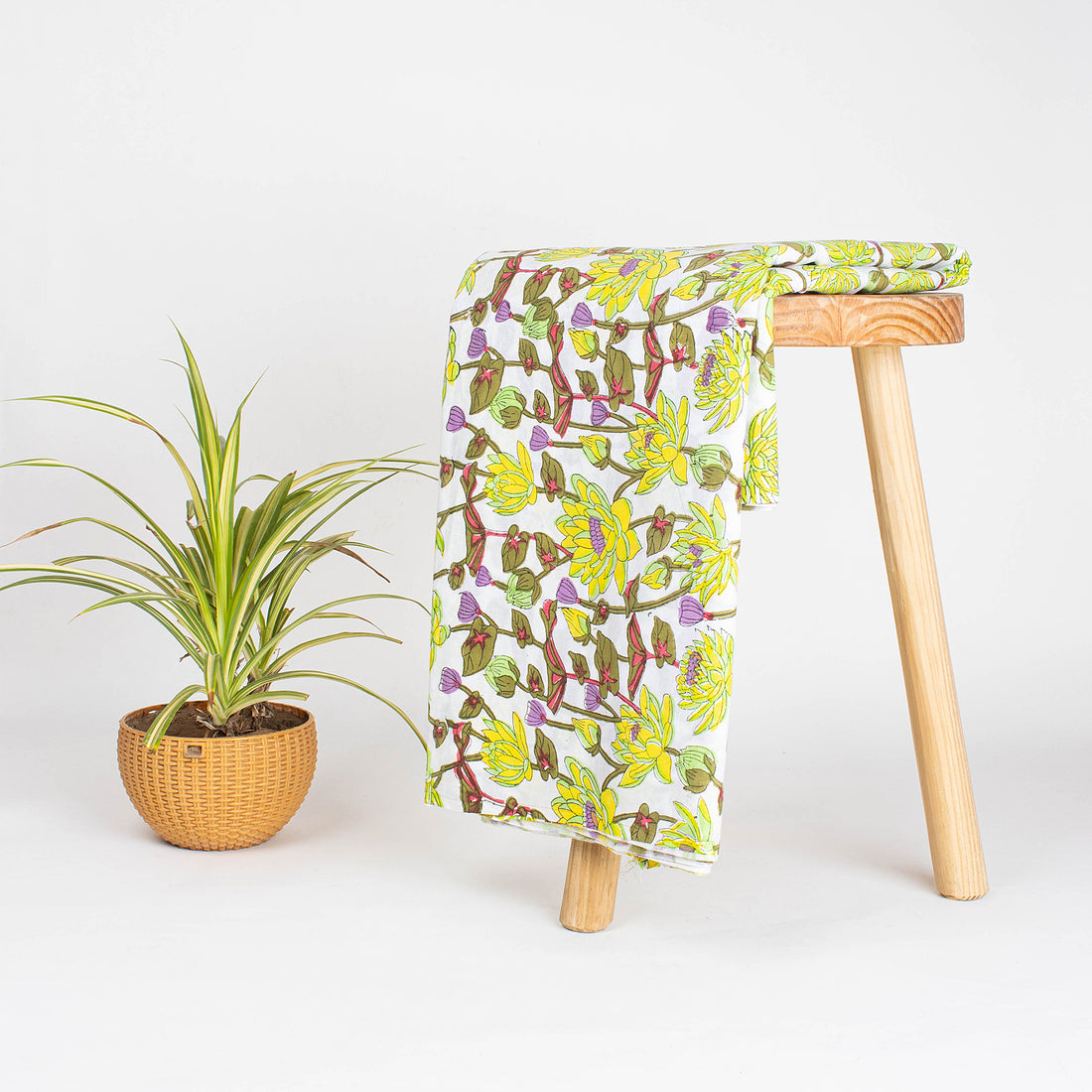 Beautiful Yellow Floral Hand Block Printed Cotton Fabric