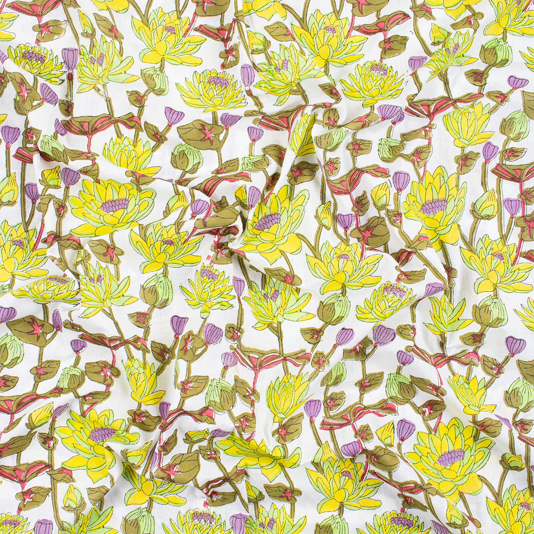 Beautiful Yellow Floral Hand Block Printed Cotton Fabric