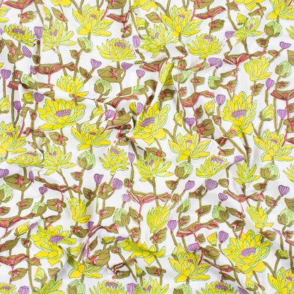 Beautiful Yellow Floral Hand Block Printed Cotton Fabric