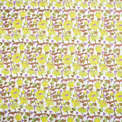 Beautiful Yellow Floral Hand Block Printed Cotton Fabric