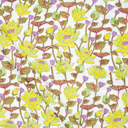 Beautiful Yellow Floral Hand Block Printed Cotton Fabric