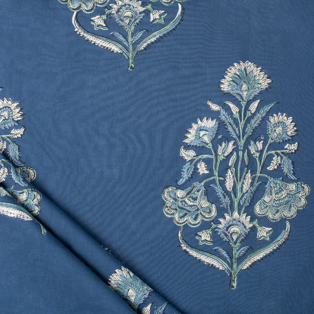 Best Blue Floral Cotton Discharge Running Fabric