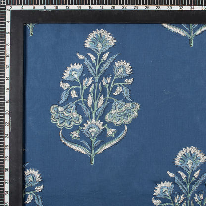 Best Blue Floral Cotton Discharge Running Fabric