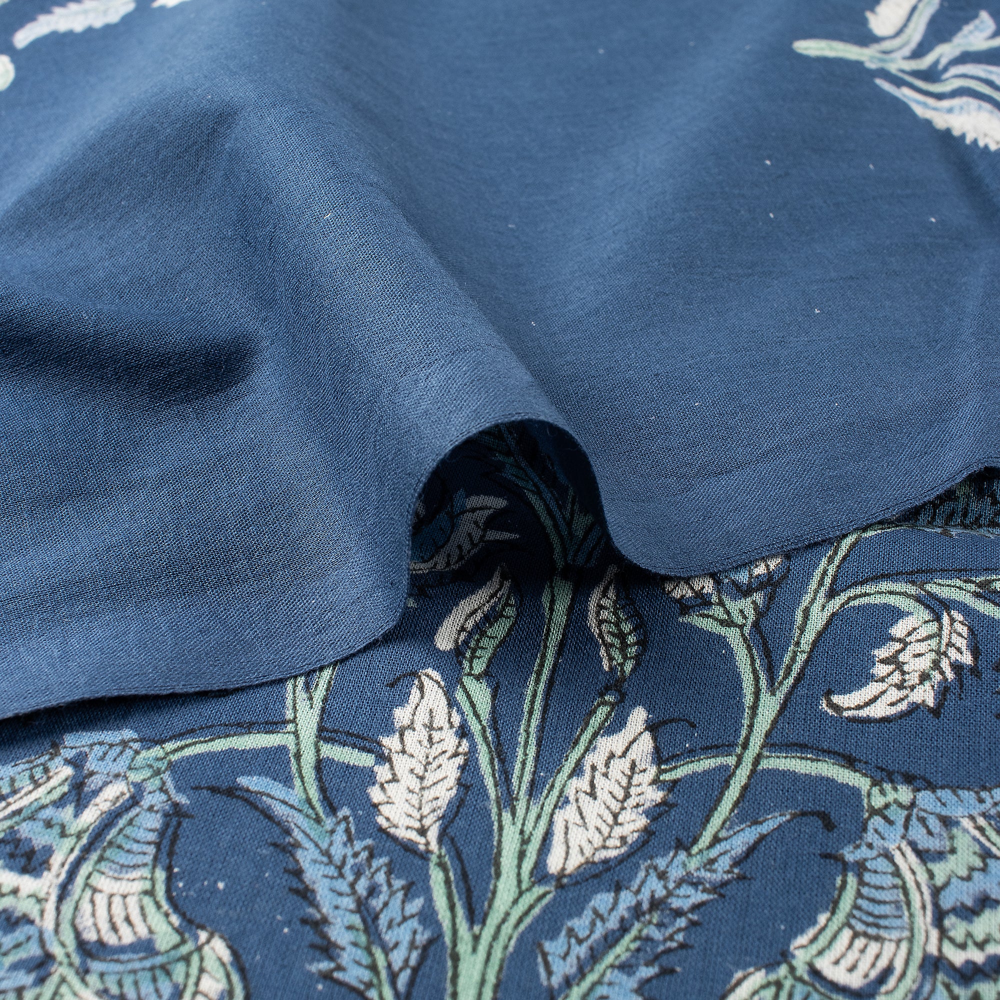 Best Blue Floral Cotton Discharge Running Fabric