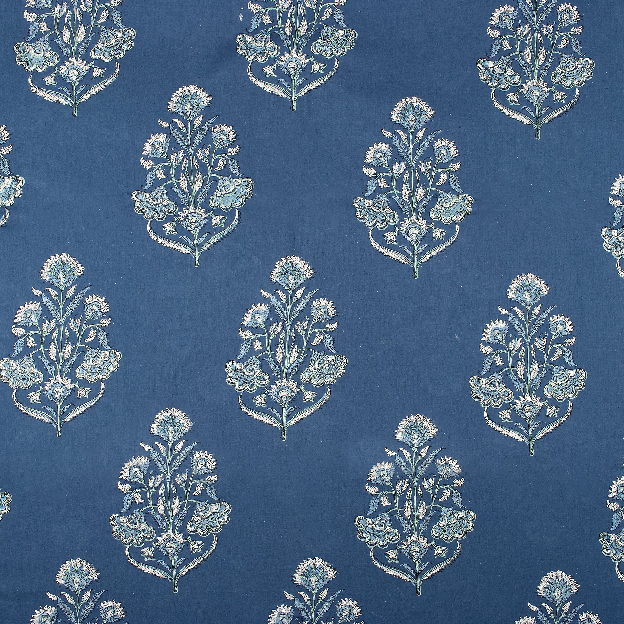 Best Blue Floral Cotton Discharge Running Fabric
