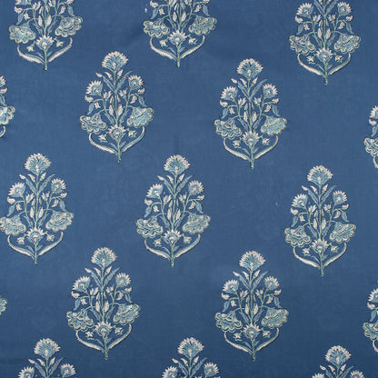Best Blue Floral Cotton Discharge Running Fabric
