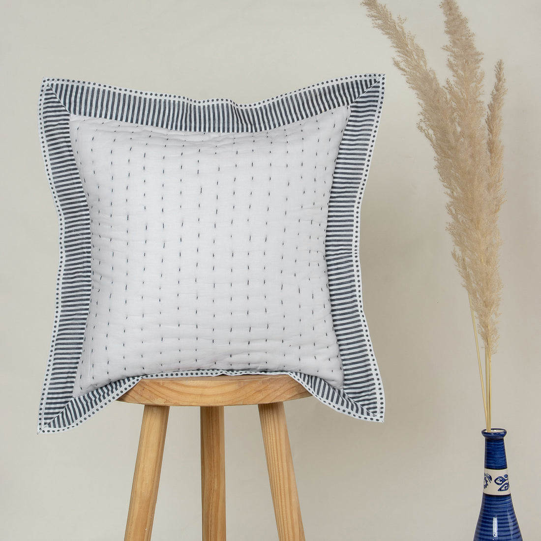  Best Grey Striped Soft Cotton Kantha Pillow Covers