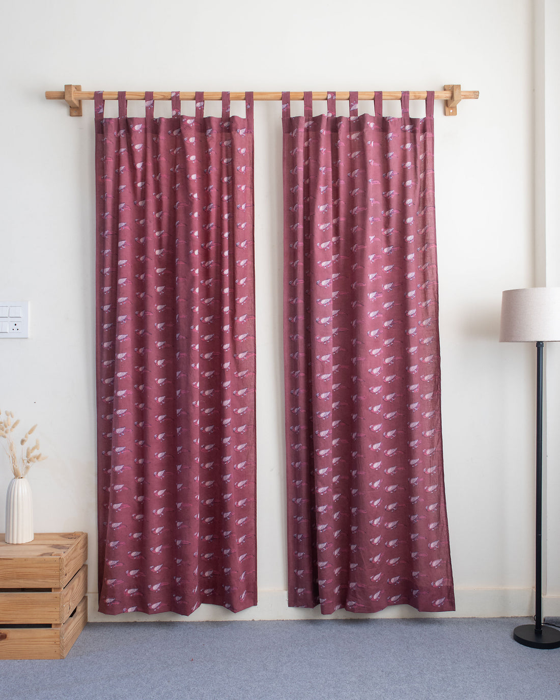 Bird Block Print Cotton Bedroom Curtains