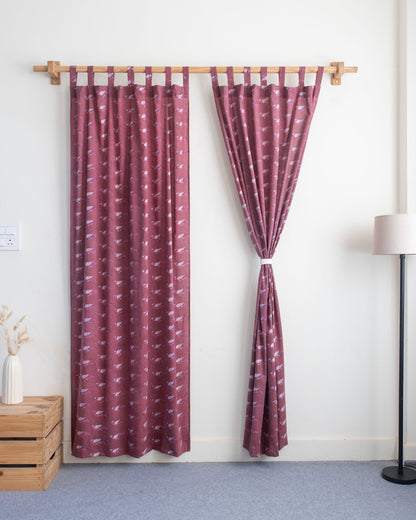 Bird Block Print Cotton Bedroom Curtains