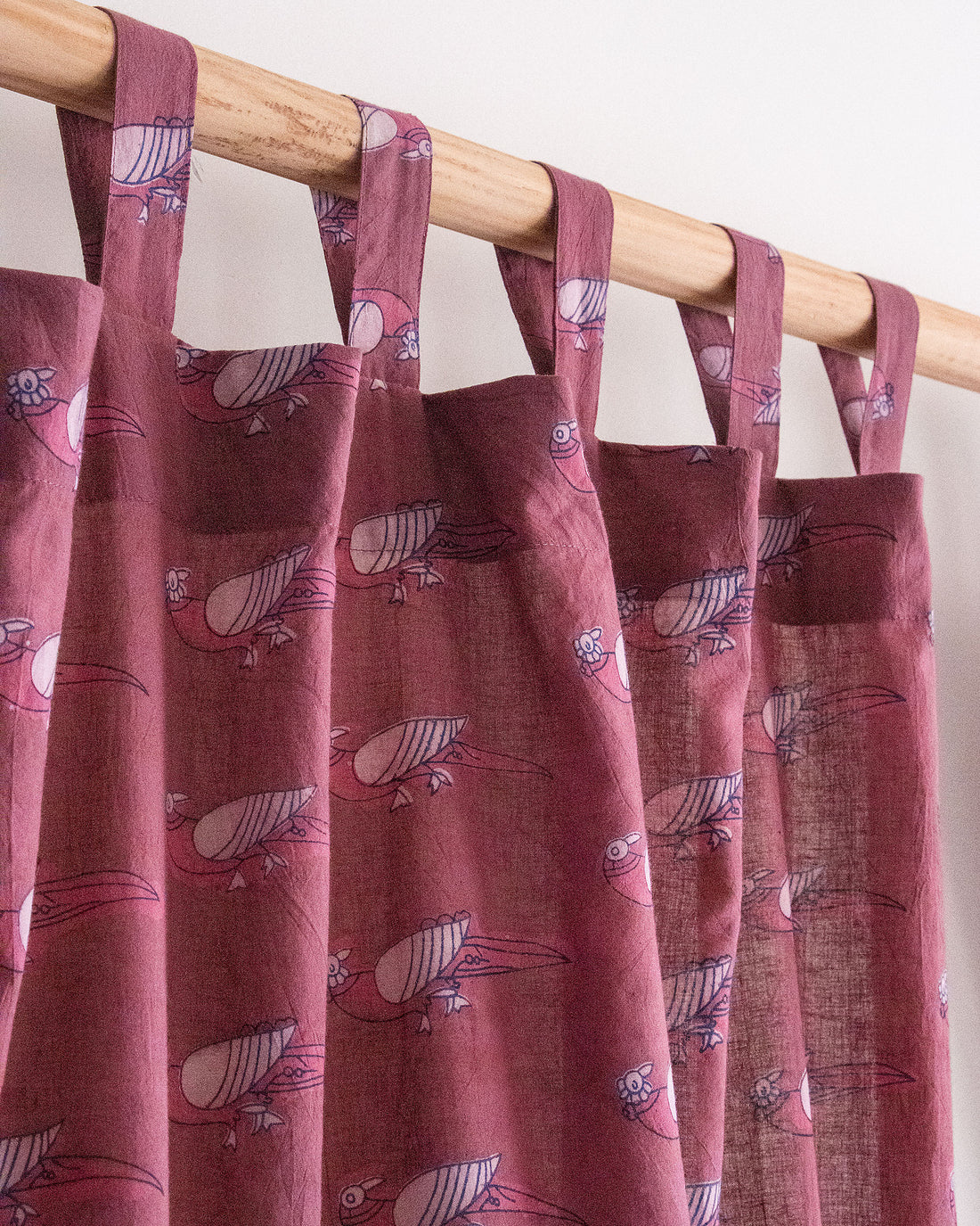 Bird Block Print Cotton Bedroom Curtains