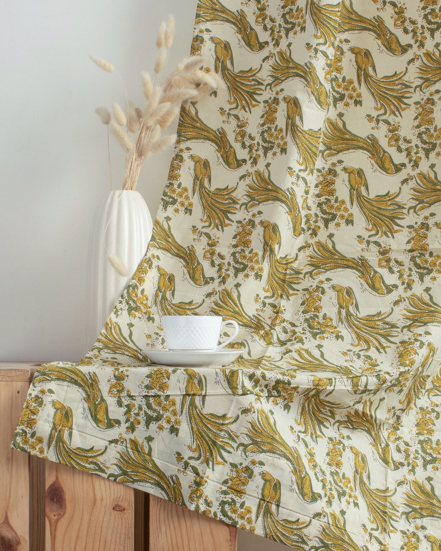 Bird Block Printed Cotton Drapes for Bedroom
