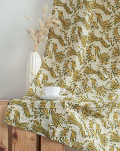 Bird Block Printed Cotton Drapes for Bedroom