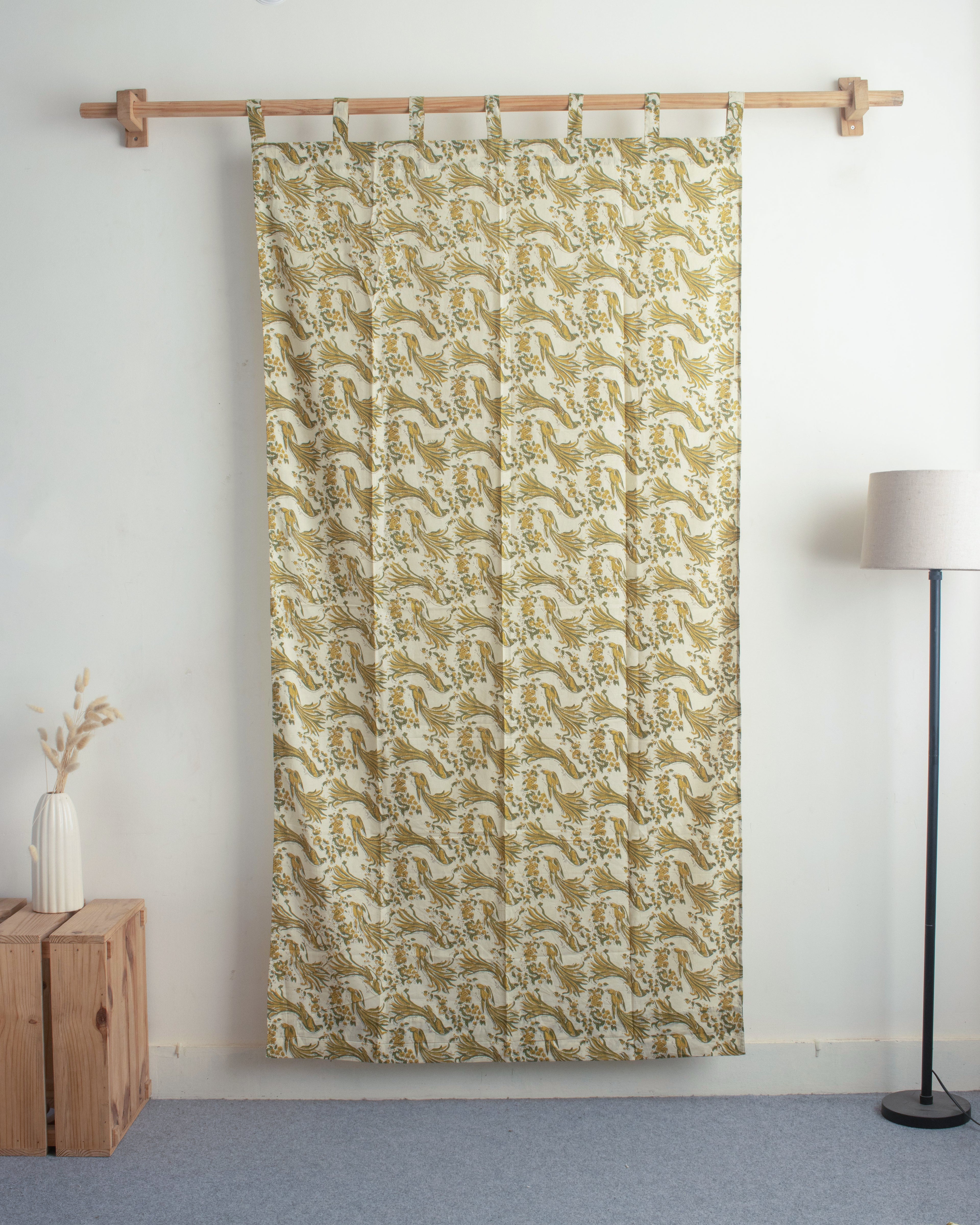 Bird Block Printed Cotton Drapes for Bedroom
