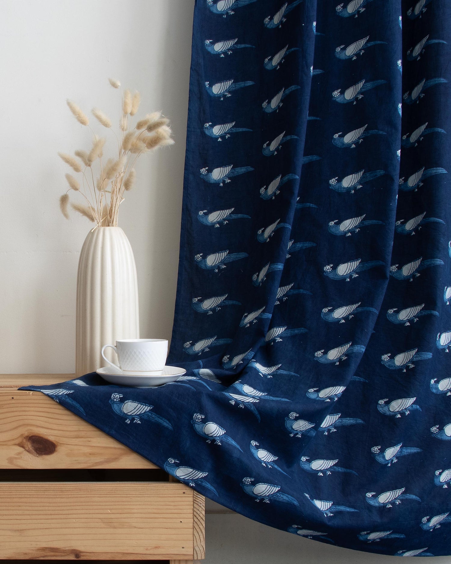 Bird Hand Block Printed Pure Cotton Curtains Online