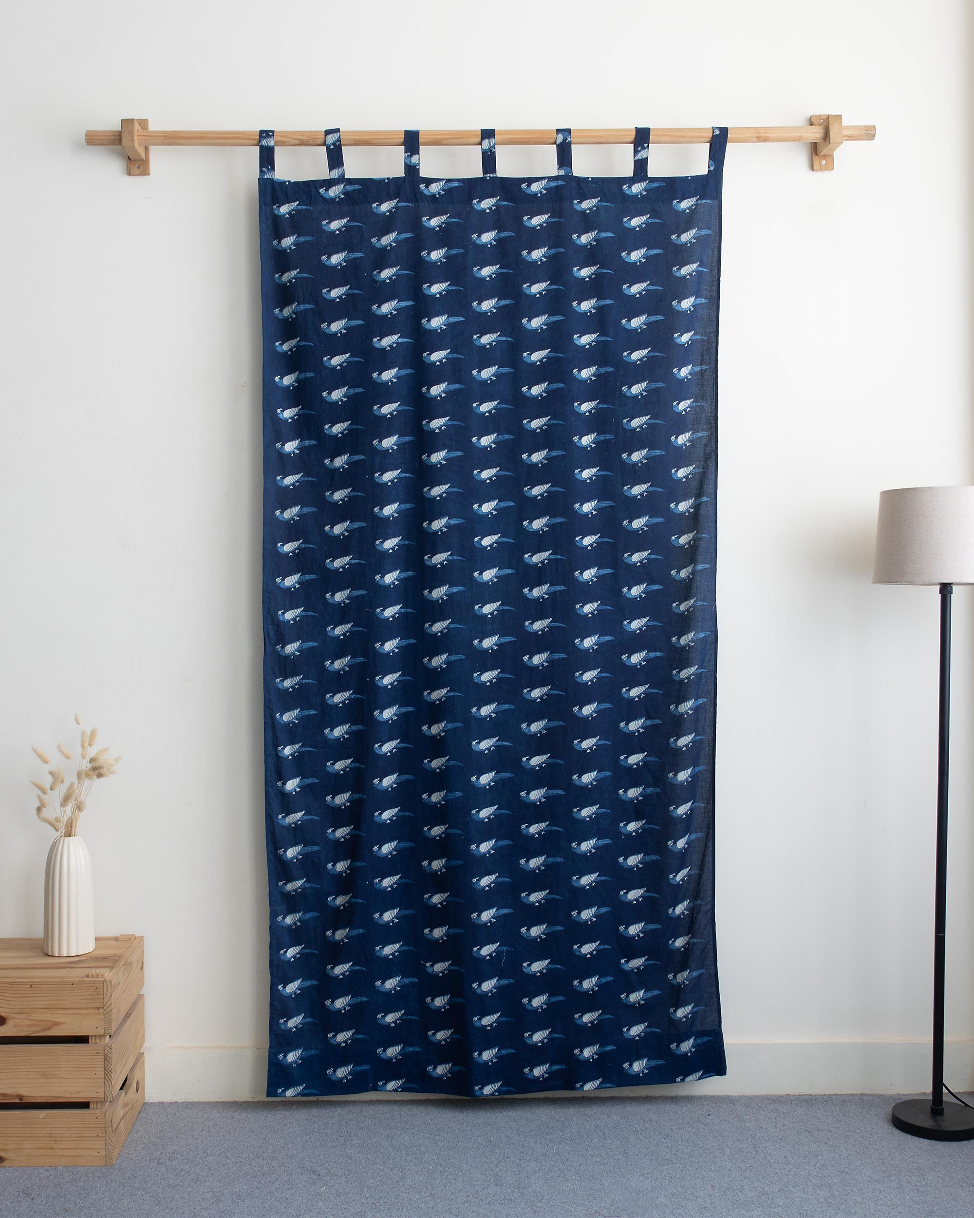 Bird Hand Block Printed Pure Cotton Curtains Online