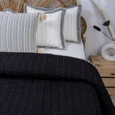 Black Indian Handmade Stitched Cotton Kantha Quilt Blanket