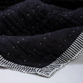 Black Indian Handmade Stitched Cotton Kantha Quilt Blanket