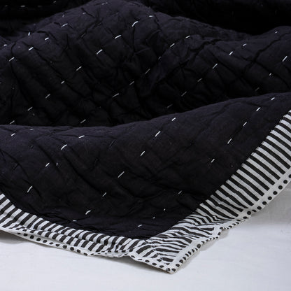 Black Indian Handmade Stitched Cotton Kantha Quilt Blanket