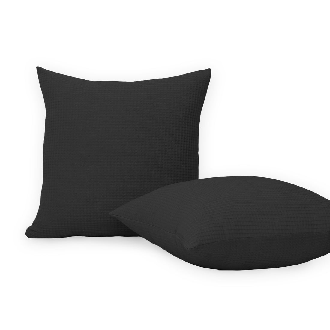 Black Organic Cotton Waffle Cushion Cover