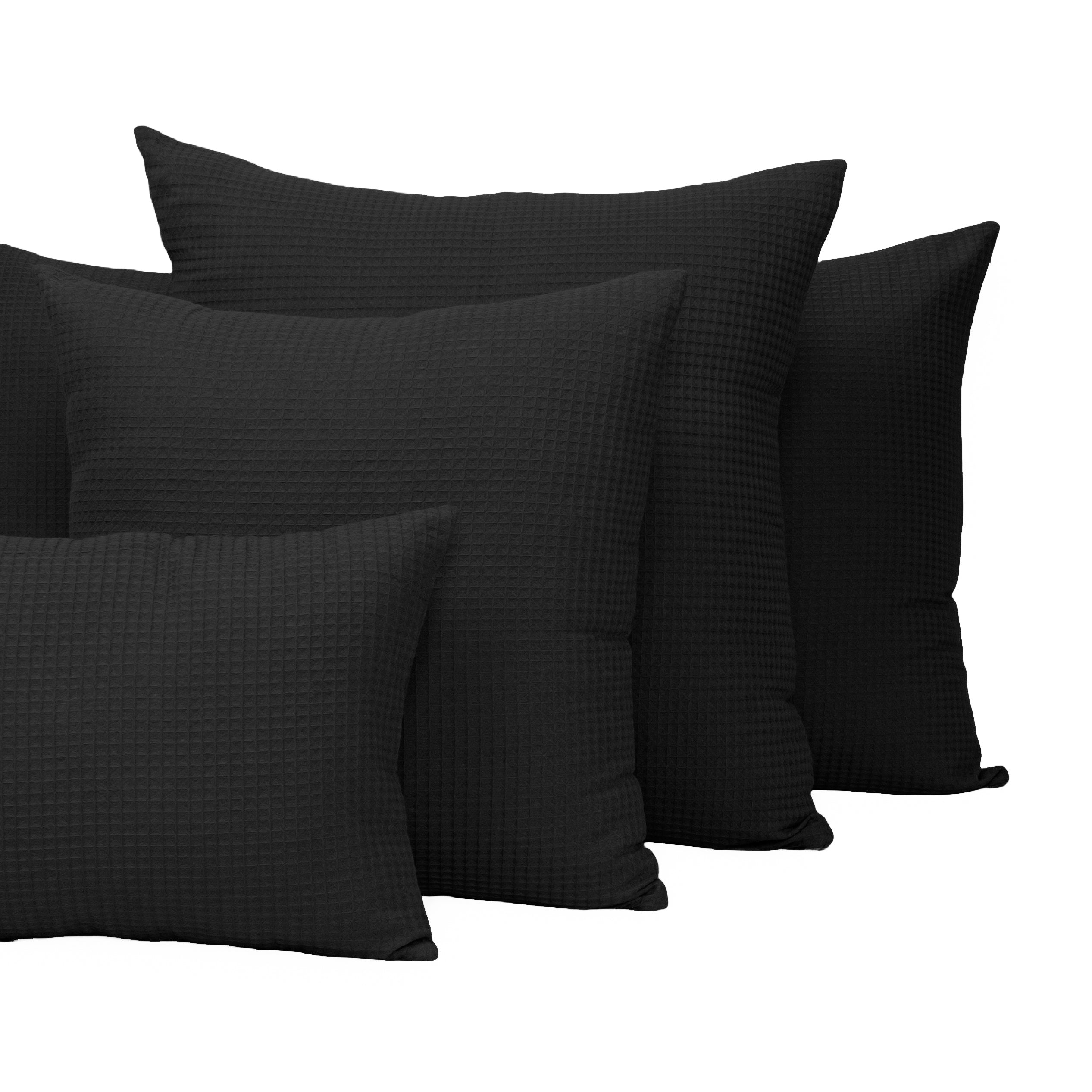 Black Organic Cotton Waffle Cushion Cover
