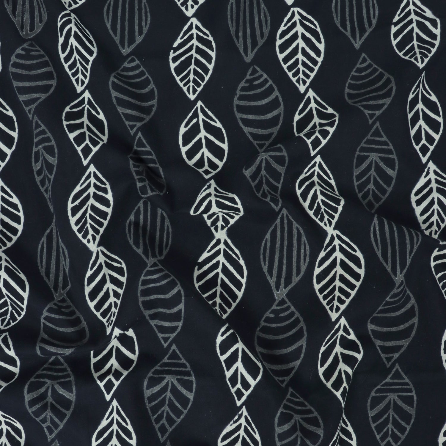 Black &amp; White Cotton Hand Block Printed Fabric