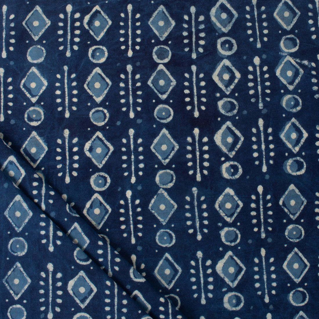 Block Geometrical Print Indigo Canvas Textile Fabric