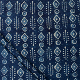 Block Geometrical Print Indigo Canvas Textile Fabric