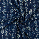 Block Geometrical Print Indigo Canvas Textile Fabric