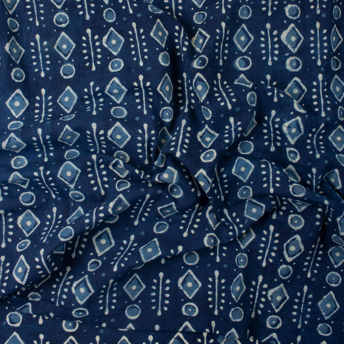 Block Geometrical Print Indigo Canvas Textile Fabric