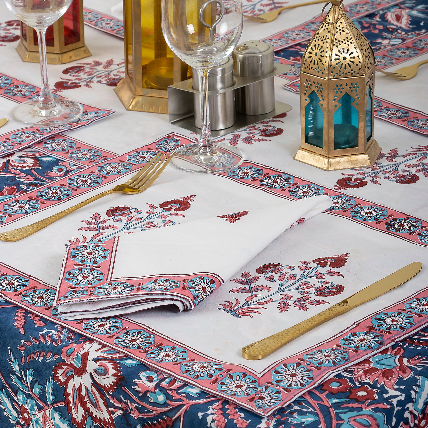 Block Printed Blue Floal Pure Cotton Outdoor Table Covers