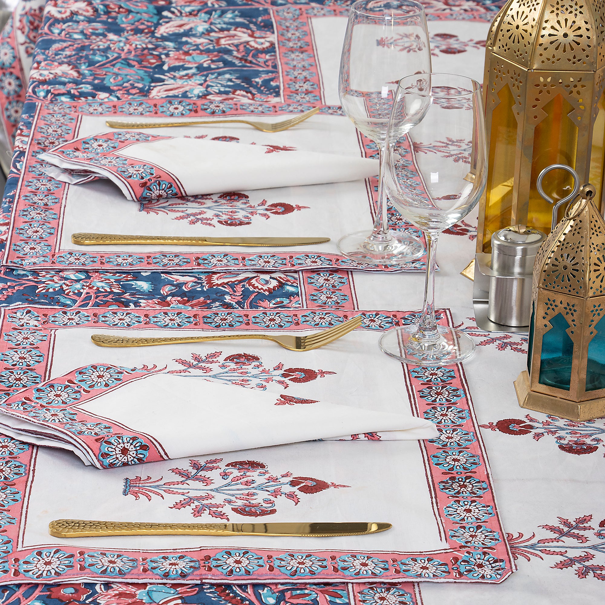 Block Printed Blue Floal Pure Cotton Outdoor Table Covers